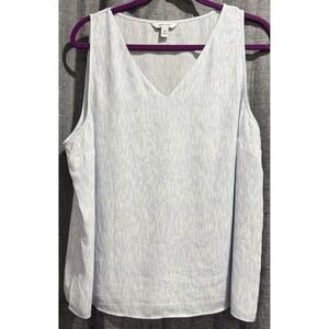 Nine West Woman Size 2X Blue/White VNeck‎ Sleeveless Top Front Lined Wide Straps